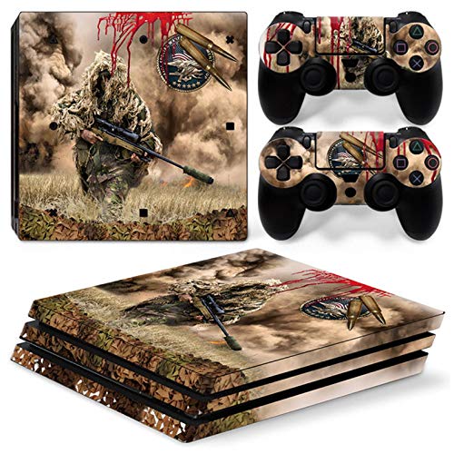 ZOOMHITSKINS PS4 Pro Console and Controller Skins, War Marine Soldier Gun Sniper Camouflage Submachine Sand Blood, Durable, Bubble-Free, 1 Console Skin 2 Controller Skins, Made in USA
