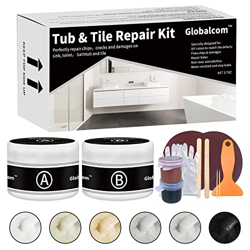 Tub and Fiberglass Shower Repair Kit (Color Match), 3.7oz Porcelain Sink and Acrylic Bathtub Repair Kit White for Cracks Chips Dents holes Almond/Biscuit/Bone