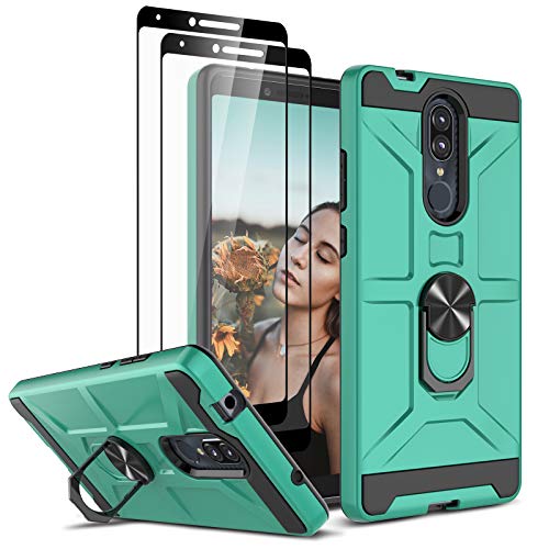 Jeylly Coolpad Legacy Case with 2 Pack Tempered Glass Screen Protector, Full Body Protective 360 Degree Rotation Magnetic Ring Kickstand Holder Shockproof Case for Coolpad Legacy 6.36 Inch, Mint