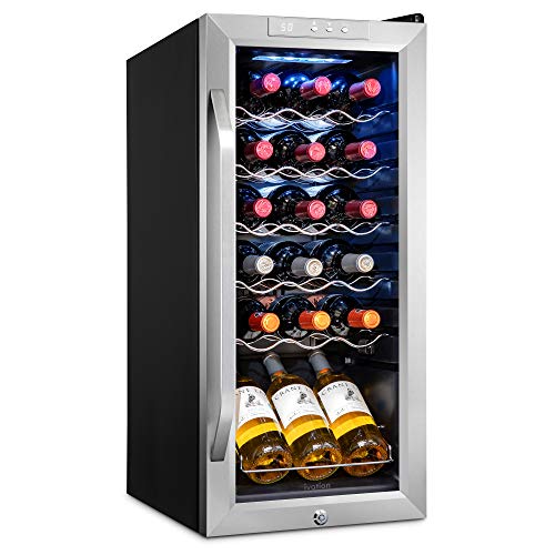 Ivation 18 Bottle Compressor Wine Cooler Refrigerator w/Lock | Large Freestanding Wine Cellar For Red, White, Champagne or Sparkling Wine | 41f-64f Digital Temperature Control Fridge Stainless Steel