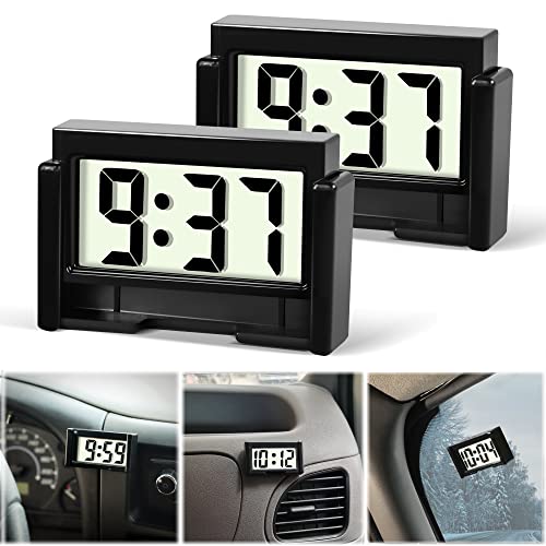 Betus Car Dashboard Digital Clock - Vehicle Adhesive Clock with Jumbo LCD Time & Day Display - Mini Automotive Stick On Watch for Car Truck Dashboard & Air Vent (Black Pack of 2)