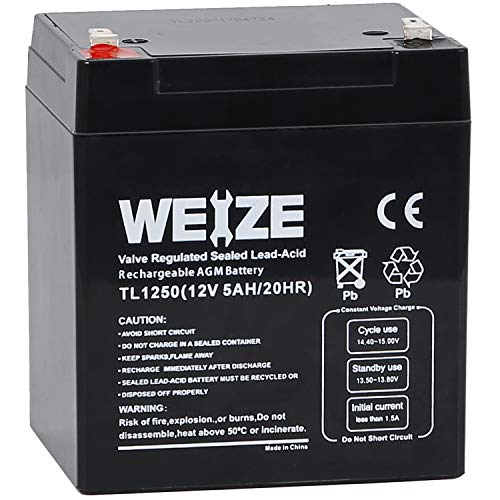 WEIZE 12V 5AH Home Alarm Battery with F1 Terminals Replaces 12 Volt 4AH 4.5AH for Electric Scooters, Ion Block Rockers, UPS Systems