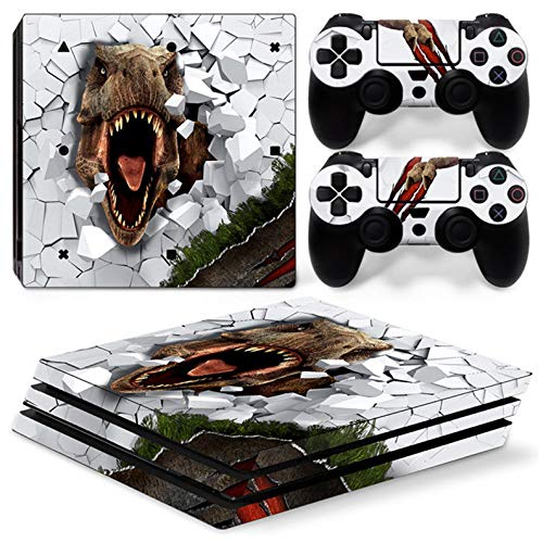 ZOOMHITSKINS PS4 Pro Console and Controller Skins, White Dino Dangerous Animals Fossil T-Rex Dinosaur Prehistoric, Durable, Bubble-Free, 1 Console Skin 2 Controller Skins, Made in USA