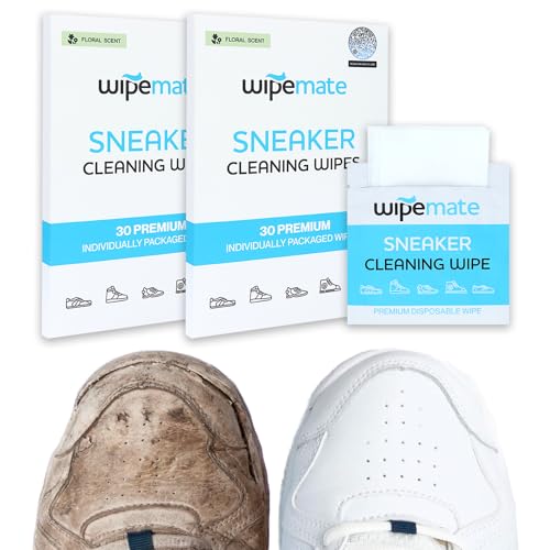 WIPEMATE Disposable Sneaker and Sole Cleaner, Premium Sneaker Cleaning Wipes Individually Packaged, Removes Dirt, Grime & Stains, Erase Scuffs off Sneakers and Shoes Effortlessly! – 30 Count [2 Pack]