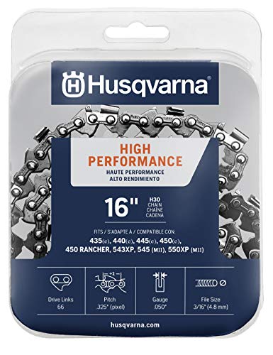 Husqvarna 531300437 H30 Chainsaw Chain 16' .050 Gauge .325 Pitch Kickback Low-Vibration, 16 inches, Orange/Gray