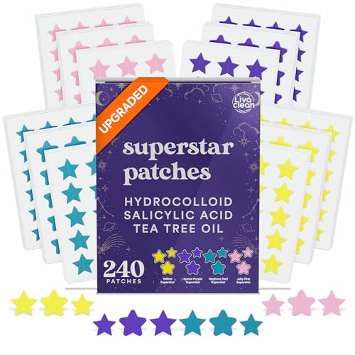 LivaClean 240 CT Pimple Patches for Face w/Salicylic Acid & Tea Tree, Hydrocolloid Acne Patches Cute Star Pimple Patches for Healing, Cute Face Stickers, Zit Patch