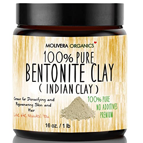 Molivera Organics Premium 1 lb Bentonite Clay Pure, Natural Detoxifying Clay for Face Masks, Hair Care & More - Best Healing Clay - USA Made