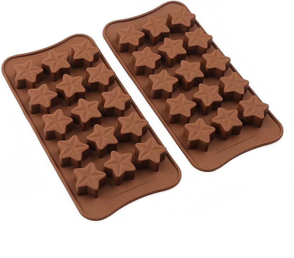 ROTDAM Star Silicone Mold Non Stick Chocolate Mold 2PCS 15-Cavity Candy Dessert Jelly Ice Cube Tray Silicone Mold