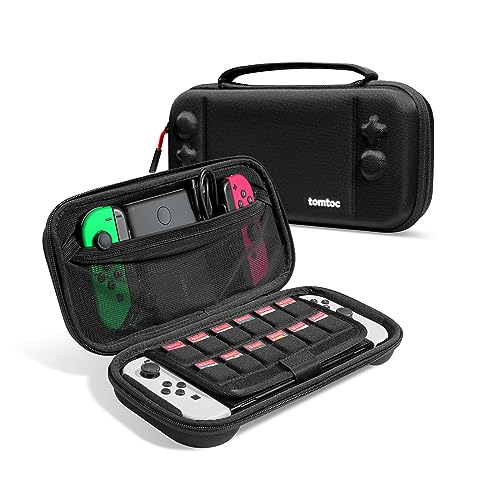 tomtoc Carrying Case for Nintendo Switch/OLED Model, Protective Carry Case with 12 Game Cartridges, Hard Portable Travel Switch Case with Pocket for Joy con, and More Accessories, Black