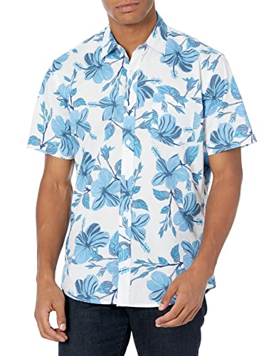 Amazon Essentials Men's Regular-Fit Short-Sleeve Print Shirt, Blue Floral Print, X-Large