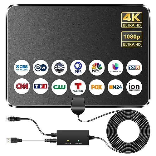 2024 Upgraded TV Antenna Indoor Digital, 360+ Miles Longer Range Smart TV Antenna, HD Antenna Amplified Super Enhance Signal Booster Support 8K 4K 1080p All TVs VHF UHF - 18ft Coaxial HDTV Cable