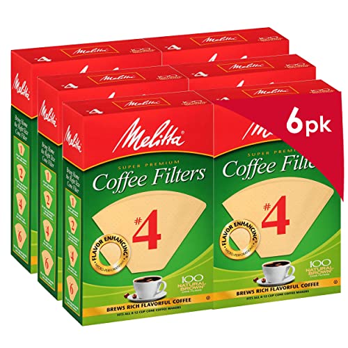 Melitta #4 Cone Coffee Filters, Unbleached Natural Brown, 100 Count (Pack of 6) 600 Total Filters Count - Packaging May Vary