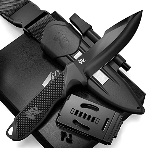 ODENWOLF WOLF-III Full Tang Survival Knife with Fire Starter and Sheath - Stylish Tactical Fixed Blade Knife - Made of D2 Steel - Bushcraft and Camping Knife - With Belt Loop, Plug Lock & Multi Lok