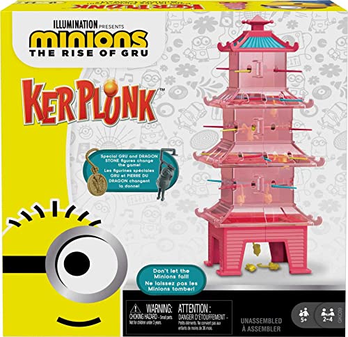 Mattel Games Kerplunk Kids Game Featuring Illumination's Minions: The Rise of Gru with Minions Game Pieces and Pagoda Tower, Gift for 5 Year Olds and Up