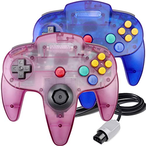 N64 Controller, King Smart Wired N64 Controllers with Upgraded Joystick for Original N64 Console (Sapphire Blue and Clear Purple)