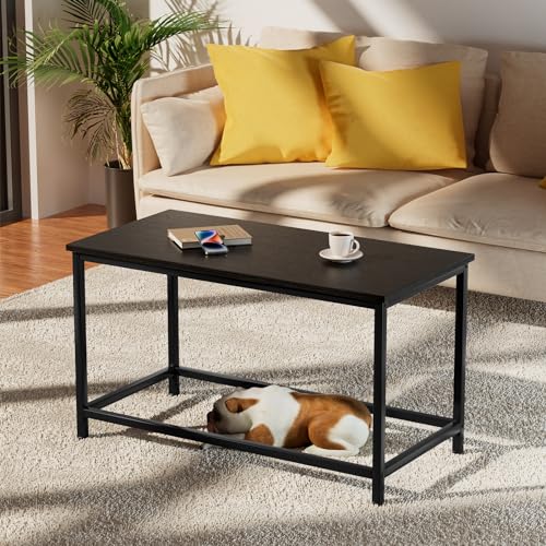 SAYGOER Small Black Coffee Table Simple Modern Open Design Rectangular Minimalist Center Table for Living Room Small Spaces, Easy Assembly, 31.5 x 15.7 x 17.7, Black