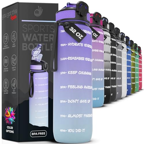 YOU GOT THIS LIVING Motivational Water Bottle with Time Marker, 32 oz Water Bottle, Sports Water Bottle with Spout, Achieve All-Day Hydration SpillProof, BPA FREE