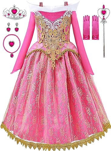 Aoiviss Girls Sleeping Beauty Costume Aurora Princess Dress Up Clothes Cosplay Birthday Halloween Outfit