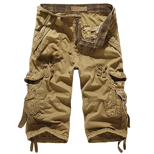 Dgoopd Cargo Shorts for Men Casual Lightweight Shorts Multi-Pockets Work Pants Summer Knee Length Shorts Outdoor Hiking Cargo Pants with Multiple Pockets