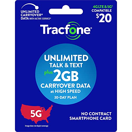 Tracfone $20 Plan - Unlimited Talk and Text, 2 GB of Data / 30 Days (Physical Delivery)