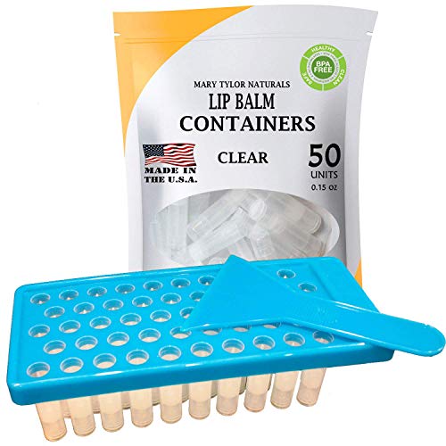 Lip Balm Container Tray Kit with Fill Tray and Spatula, BPA Free, Made in the USA, Includes 50 Clear Containers with Caps (0.15 oz each) by Mary Tylor Naturals