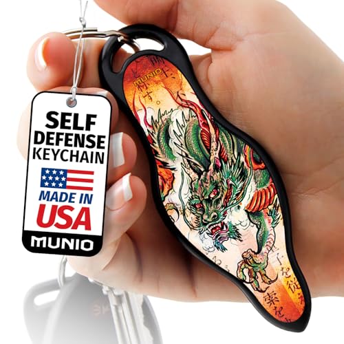 MUNIO Original Self Defense Keychain Kit - Self Protection Personal Safety Essentials, Portable Defense Kubotan, Legal for Airplane Carry - TSA Approved - Made in USA (Dragon Legend)