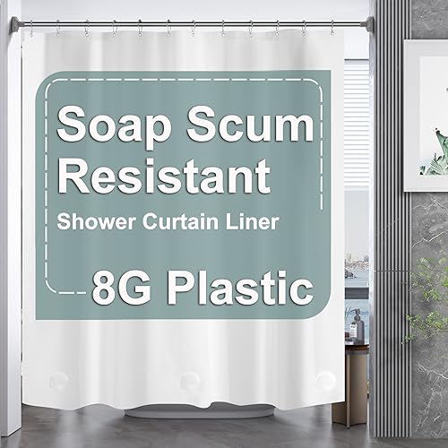AmazerBath White Shower Curtain Plastic 72x72 Inches, Thick PEVA Shower Curtain Waterproof, Heavy Duty Shower Curtains for Bathroom with 3 Big Clear Weighted Stones and 12 Rustproof Grommets