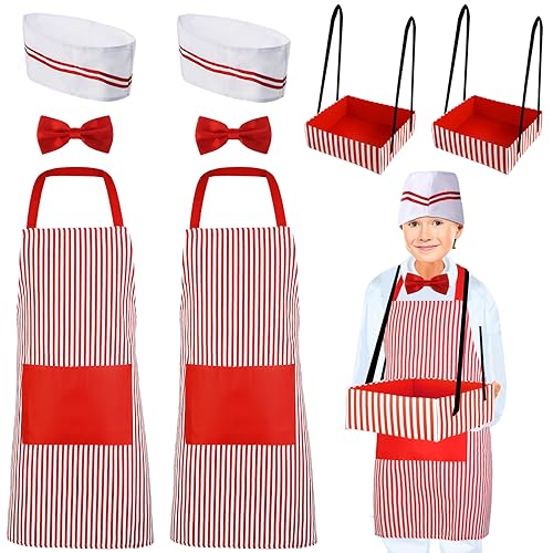 SATINIOR 8 Pcs Kids Waiter Costume Kit Soda Jerk Circus Costume Including Movie Night Snack Tray Hat Apron Tie for Carnivals Party Cosplay