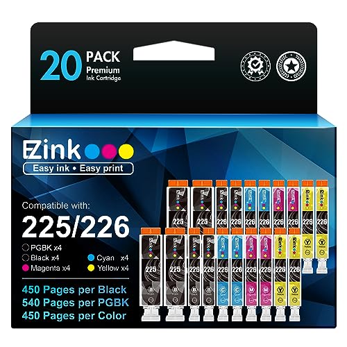 E-Z Ink (TM) Compatible Ink Cartridge Replacement for Canon PGI-225 CLI-226 PGI225 CLI226 to use with MG6220 MG6120 MG5320 MX882 MX892 (4 Large Black, 4 Cyan, 4 Magenta, 4 Yellow, 4 Small Black)20Pack