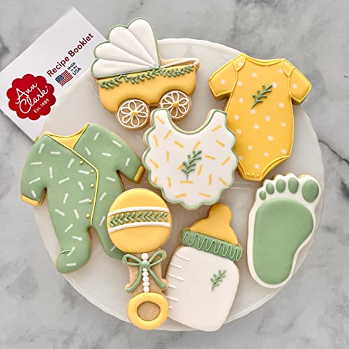 Baby Shower Cookie Cutters 7-Pc Set Made in USA by Ann Clark, Onesie, Bib, Rattle, Bottle, Carriage, Foot, Footie PJs