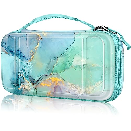 Fintie Carrying Case for Nintendo Switch Lite 2019, [Shockproof] Hard Shell Protective Cover Travel Bag w/15 Game Card & 2 Micro SD Card Slots for Switch Lite Console & Accessories, Emerald Marble