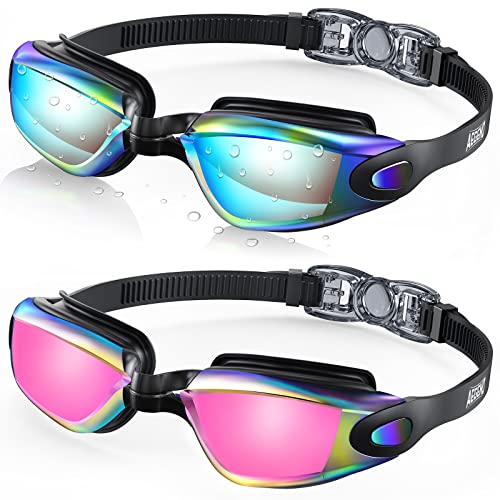 Aegend Swim Goggles, 2 Pack UV Protection,Adjustable,Anti Fog Swimming Goggles No Leaking Adult Men Women Youth, Aqua & Bright Rose