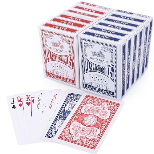 LotFancy Playing Cards, 12 Pack, Decks of Cards Bulk, Poker Size, Standard Index, for Blackjack, Euchre, Canasta Card Game, 6 Blue and 6 Red, Casino Grade Poker Cards