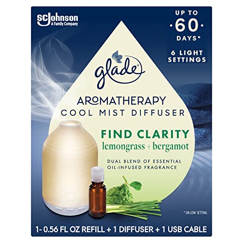 Glade Aromatherapy Diffuser & Essential Oil, Air Freshener for Home, Find Clarity Scent with Notes of Bergamot & Lemongrass, 0.56 Fl Oz