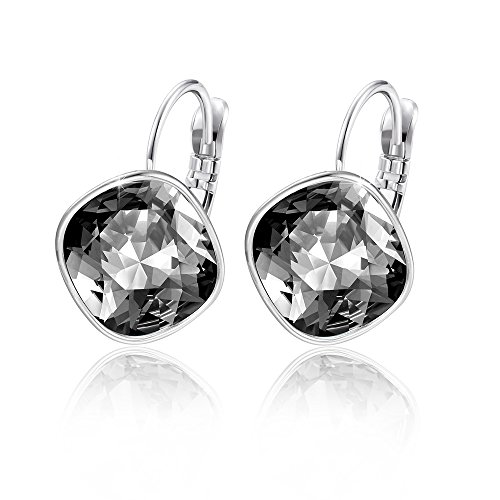 Xuping Sparkly Hoop Earrings Crystals Women Girls Jewelry Gifts (Crystal Silver Night)