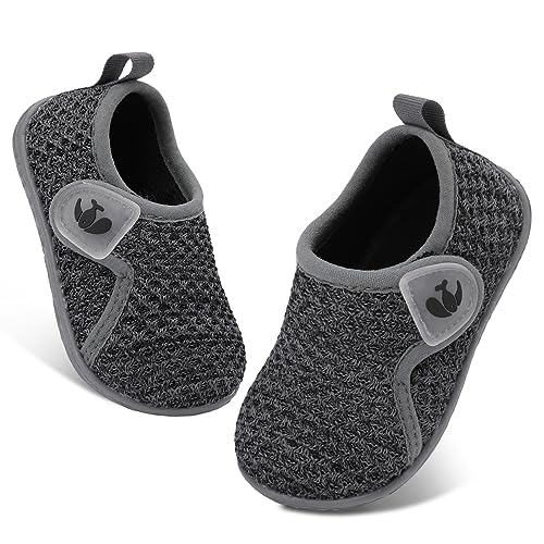 FEETCITY Baby First Walking Shoes Boys Girls Toddler Sneakers Anti-Slip Newborn Crib Shoes Dark Grey