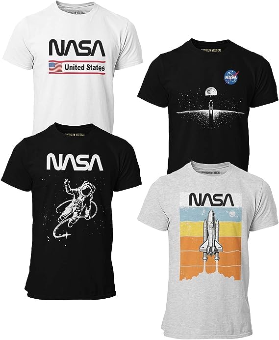BROOKLYN VERTICAL Officially Approved NASA Product 4-Pack Boys Short Sleeve Crew Neck T-Shirt with Chest Print