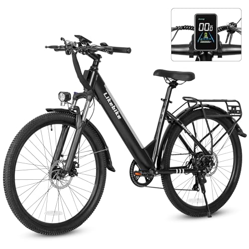 Likebike Seeker S 26' Electric Bike for Adults, UL 2849 Certified, Step-Thru Electric Bicycle with 350W Motor, 36V 9Ah Removable Battery, 20MPH City Commuter Ebike with 7-Speed & Front Suspension