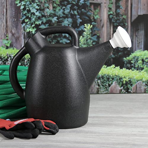 Chapin 47998 Made in USA 2-Gallon Tru-Stream Outdoor and Indoor 100% Recycled Plastic Watering Can, Removable Nozzle, Leak Free, Drip Free, Black with White Nozzle