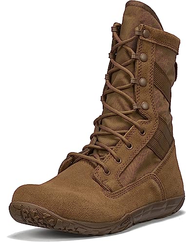 Tactical Research Mini-Mil TR105 8' Tactical Boots for Men - Minimalist Army/Air Force OCP ACU Coyote Brown Leather with Low Drop and Slip-Resistant Vibram Tarsus Outsole, Coyote - 11 R