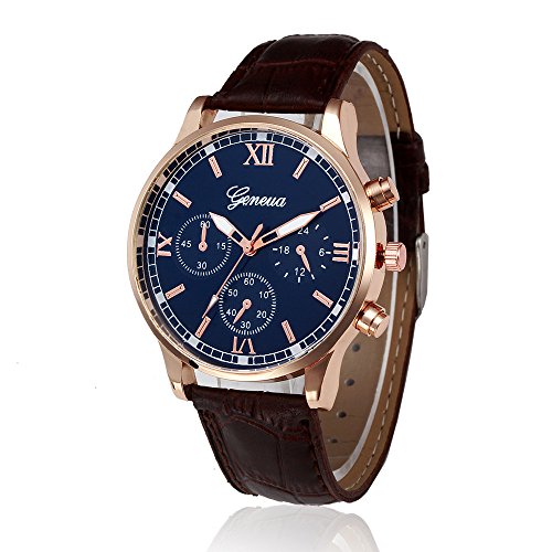 Bokeley Watch, Mens Watch, Retro Design Leather Band Quartz Wrist Watch Men Alloy Quartz Watch (Brown)