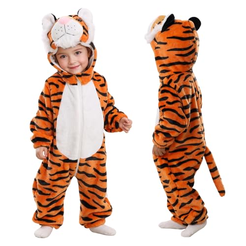 TONWHAR Infant And Toddler Halloween Cosplay Costume Kids' Animal Outfit Snowsuit (12-18 Months/Height:29'-31',Orange Tiger)