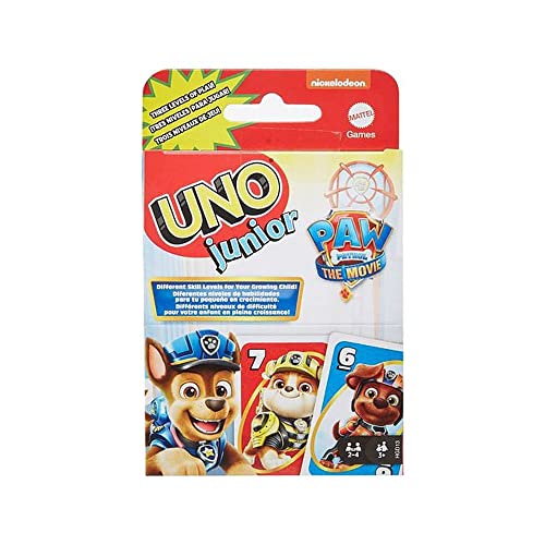 Mattel Games UNO Junior PAW Patrol Card Game with 56 Cards 2-4 Players, Gift for Kids 3 Years Old & Up