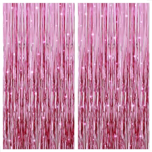KatchOn, Pink Backdrop for Pink Party Decorations - XtraLarge 3.2x8 Feet, Pack of 2 | Pink Foil Fringe Curtain for Pink Streamers Party Decorations | Pink Fringe Backdrop, Pink Birthday Decorations