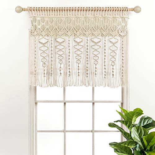 Lush Decor Boho Macrame Textured Cotton Valance, 40' W x 30' L, Neutral - Boho Kitchen Curtains & Wall Decor - Macrame Valance - Bathroom Window Curtains