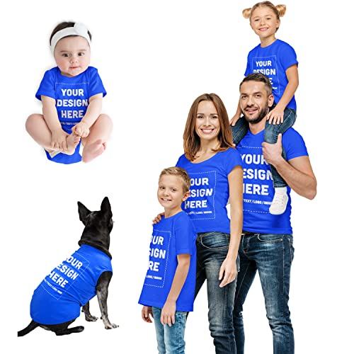 Custom Shirts Design Your Own Print Text or Image, Personalized Family Matching Shirts - Choose ONE OR All: Shirts for Men, Women, Kids, Toddlers, Baby Bodysuit, and Dog Shirt - Family Photo Shirts