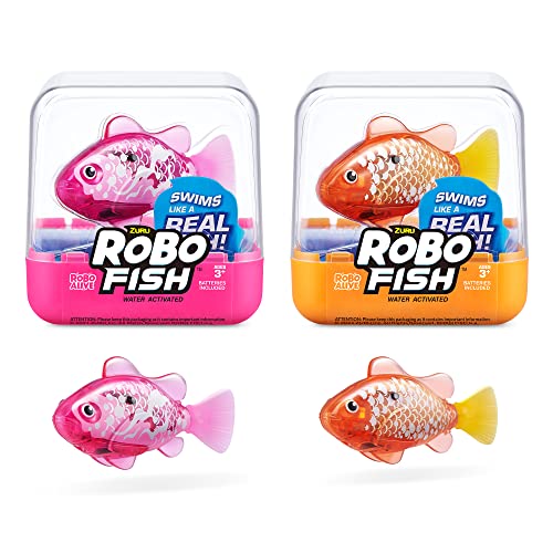 Robo Alive Robo Fish Robotic Swimming Fish (Pink + Golden) by ZURU Water Activated, Changes Color, Comes with Batteries, Amazon Exclusive (2 Pack) Series 3