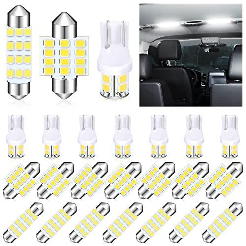 Tallew 24 Pieces Dome Light LED Car Bulb Kit Set T10 31 mm 42 mm LED Festoon Bulbs Interior LED Interior Replacement Bulbs for Car Map Door Courtesy(White)
