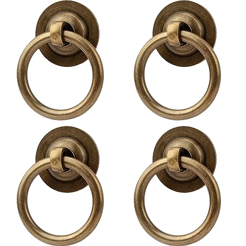 RZDEAL 4 Pack Solid Antique Brass Cabinet Pulls Ring Drawer Pulls, Antique Style Kitchen Cabinet Handles Pulls Vintage Pulls Brass Drawer Handles for Cabinets