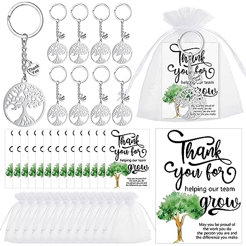 Sasylvia 36 Sets Team Appreciation Gifts Include Tree Appreciation Keychain with Heart Shaped Charm, Thank You Cards and Organza Bags Keychain Gifts for Coworker Staff Employee Staff